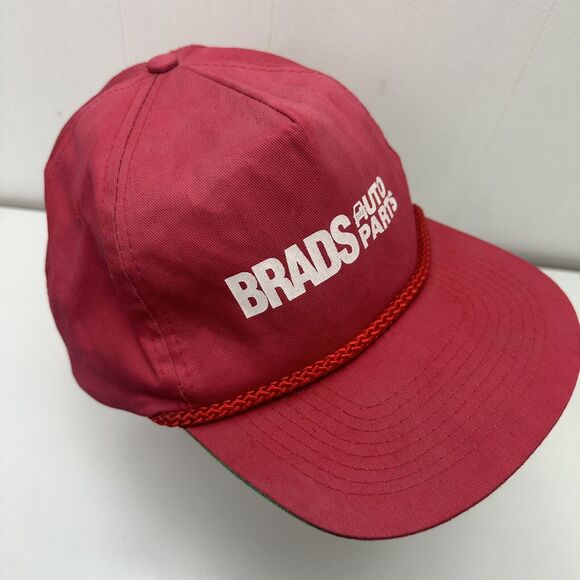 Vintage SnapBack Hat Cap Red Brads Auto Parts Rope Brim Adjustable Faded - Picture 7 of 12
